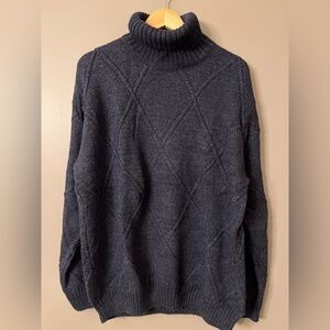 Castri Vintage Mens Wool Alpaca Italian Diamond Knit Cowl Neck Sweater